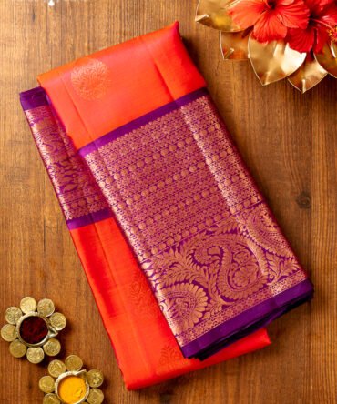 Bright Orange Color Rich Kanchi Pattu saree – elegantfashionwear