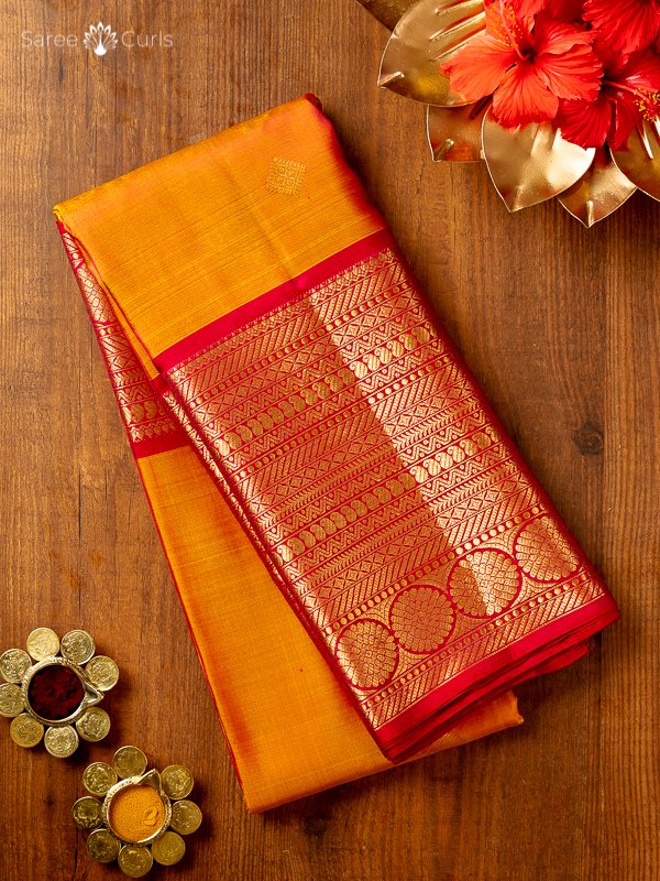 Buy Blue And Orange- Kanchipuram Silk saree online | Kanchipuram silk from  ShrusEternity